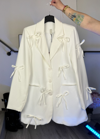 SACOURI - Sacou Lung cu Fundițe-Alb