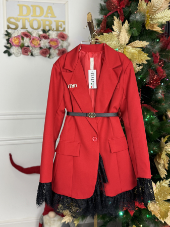 ROCHII - Sacou Lung cu dantelă - Rosu