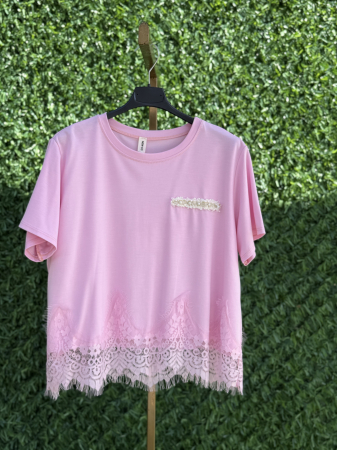 NOUTATI !!! - Tricou Cu Dantelă Roz