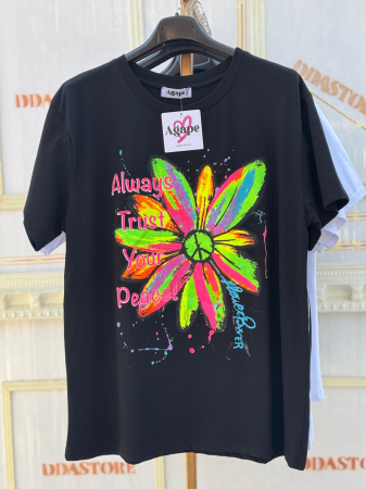 TRICOURI - Tricou Floare-Negru