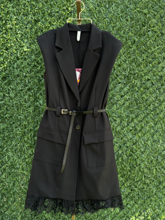 ROCHII - Vesta Lungă Stil Rochie- Negru