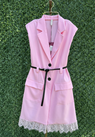 ROCHII - Vesta Lungă Stil Rochie-Rose