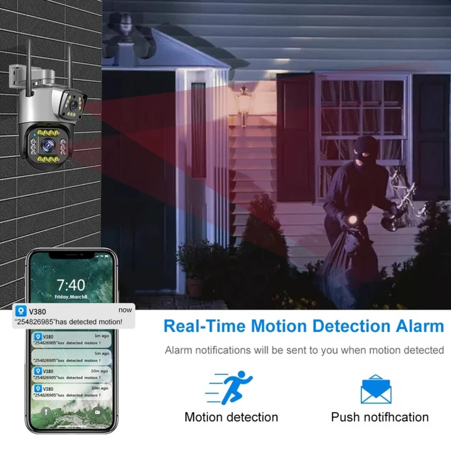 Camera supraveghere dubla, wireless, 2 lentile comunicare bidirectionala, cu aplicatie pentru Android, IOS si PC, gri/negru [4]