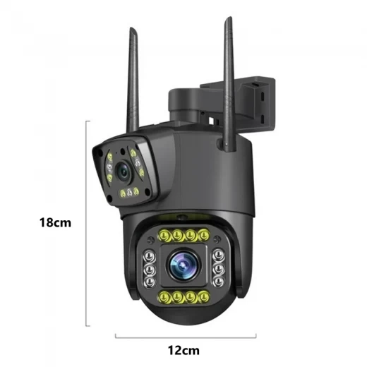 Camera supraveghere dubla, wireless, 2 lentile comunicare bidirectionala, cu aplicatie pentru Android, IOS si PC, gri/negru [2]