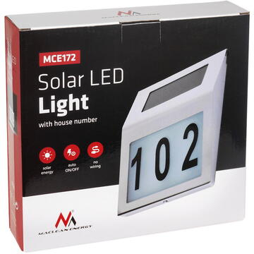 Lampa LED De Exterior cu Numar Casa, Inox, Incarcare Solara, Cu Baterie Reincarcabila Inclusa, Pornire Oprire Automata, 3 x Numere 0-9,1 x Litere Mici a-h, 19x18.5x5 cm [9]