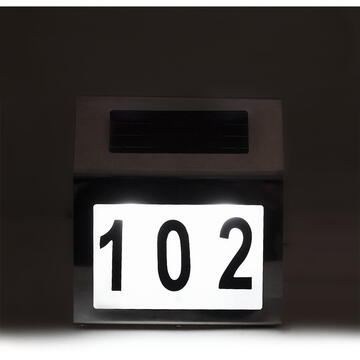 Lampa LED De Exterior cu Numar Casa, Inox, Incarcare Solara, Cu Baterie Reincarcabila Inclusa, Pornire Oprire Automata, 3 x Numere 0-9,1 x Litere Mici a-h, 19x18.5x5 cm [10]