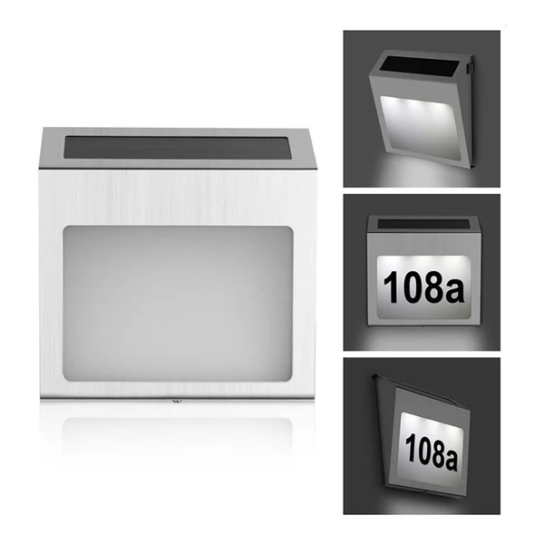 Lampa LED De Exterior cu Numar Casa, Inox, Incarcare Solara, Cu Baterie Reincarcabila Inclusa, Pornire Oprire Automata, 3 x Numere 0-9,1 x Litere Mici a-h, 19x18.5x5 cm [5]