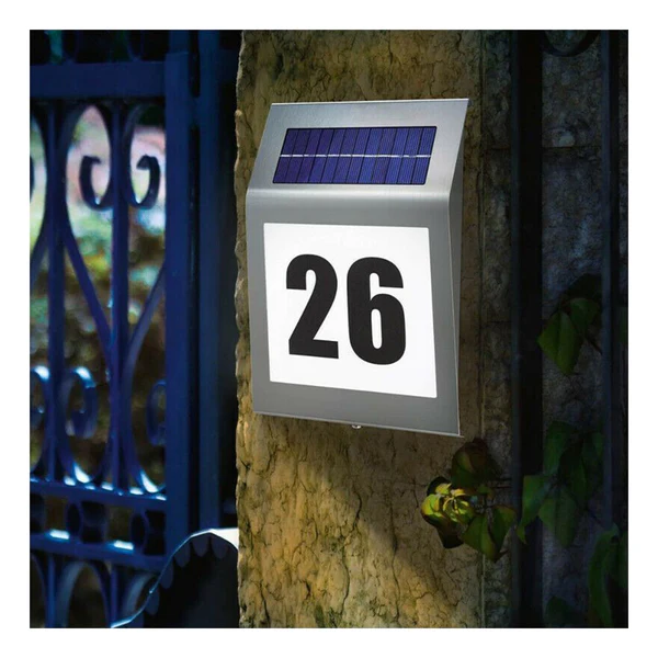 Lampa LED De Exterior cu Numar Casa, Inox, Incarcare Solara, Cu Baterie Reincarcabila Inclusa, Pornire Oprire Automata, 3 x Numere 0-9,1 x Litere Mici a-h, 19x18.5x5 cm [3]