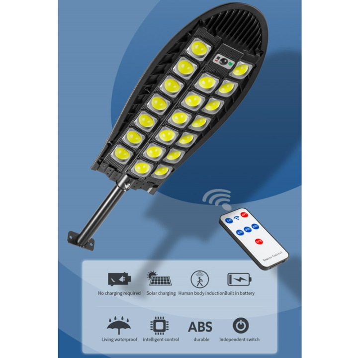Lampa solara stradala 3000W  cu 20 LED COB, senzor de miscare si telecomanda, protectie IP65, negru,W7102A-7 [1]