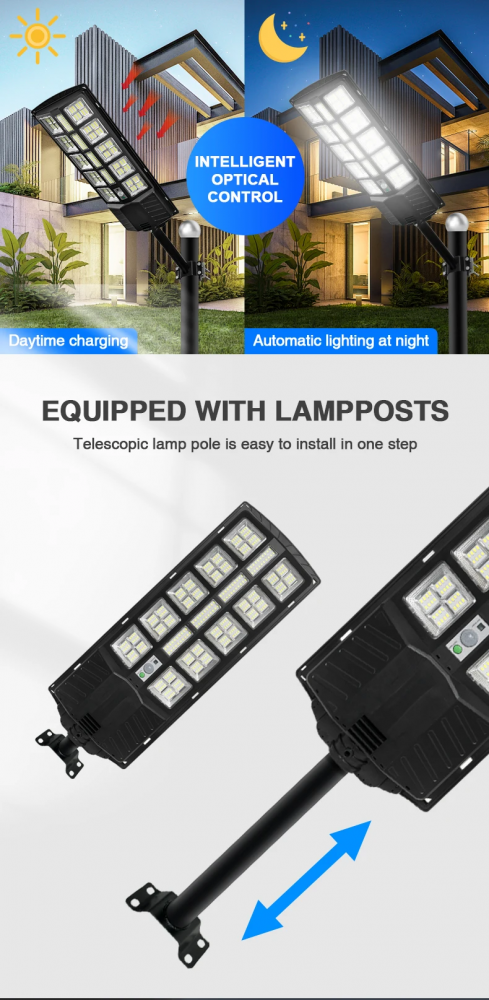 Lampa stradala solara integrata cu telecomanda, Putere - 3000W, culoare negru [12]