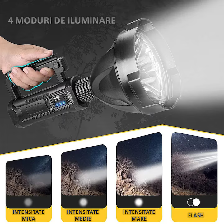 Lanterna LED portabila cu trepied, functie de Powerbank, incarcare USB, 4 moduri de iluminare, Waterproof [5]