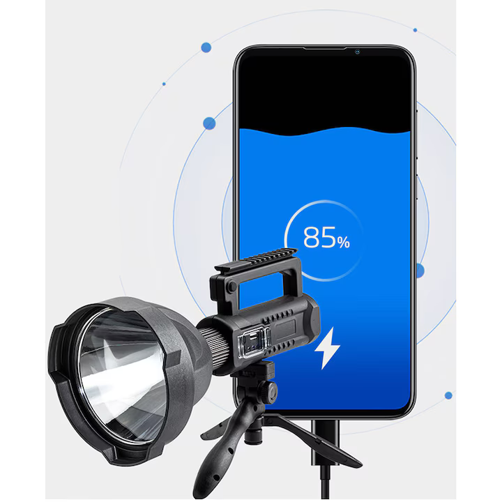 Lanterna LED portabila cu trepied, functie de Powerbank, incarcare USB, 4 moduri de iluminare, Waterproof [9]