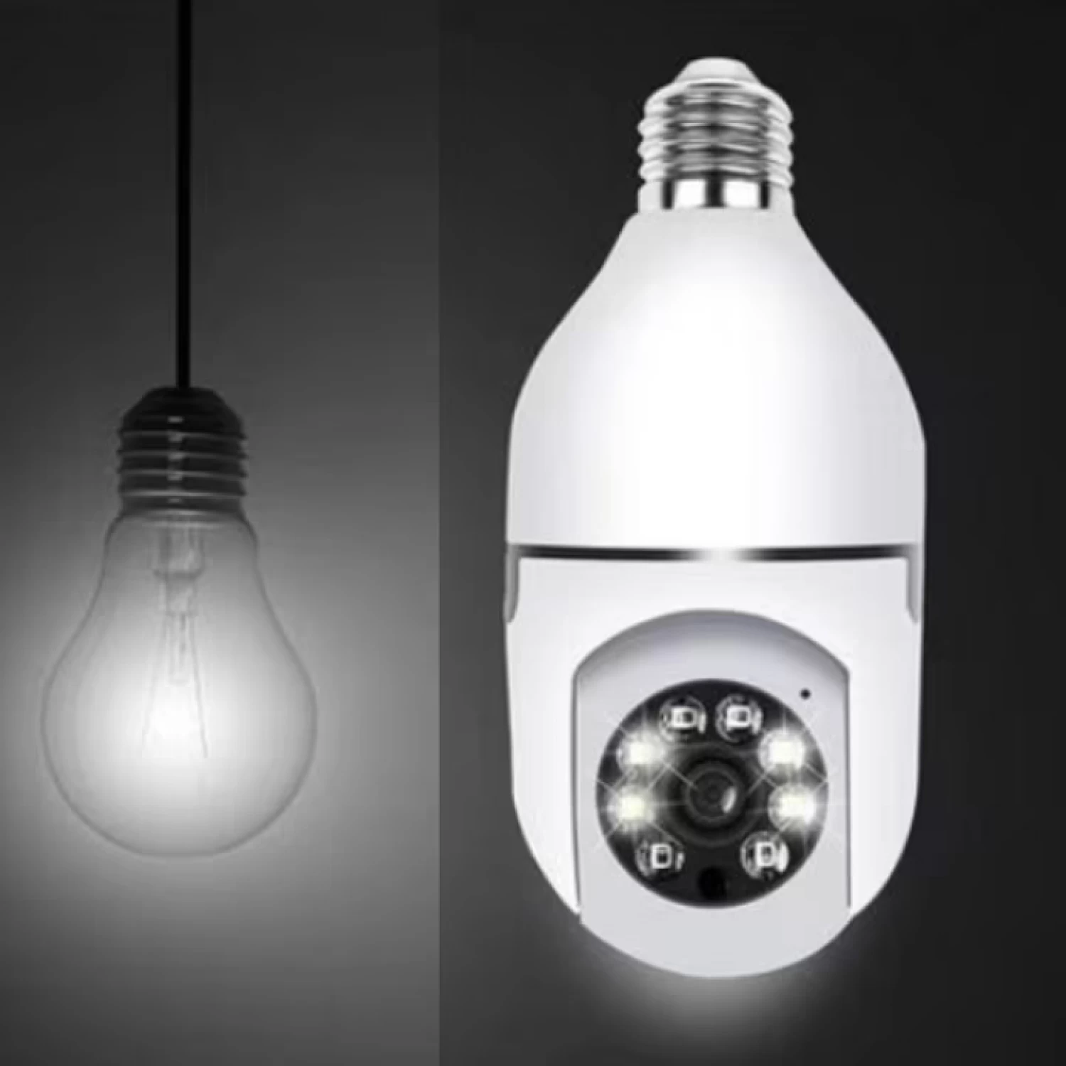 Camere de supraveghere - Cameră de supraveghere Wi-Fi Smart Bulb tip bec, rezoluție HD 1080P, unghi 360°, senzor de mișcare, iluminat inteligent, audio bidirecțional, control prin aplicație Android/iOS