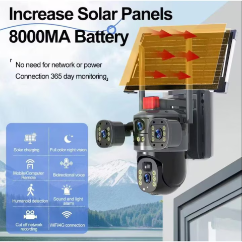 Cameră Supraveghere 2in1 cu Panou Solar, Conexiune SIM 4G, Vedere Tripla cu 2 Lentile, 6MP Ultra HD, Zoom 10X, Rotire Automată 355°/90°, Urmărire Inteligentă, Night Vision Color [2]
