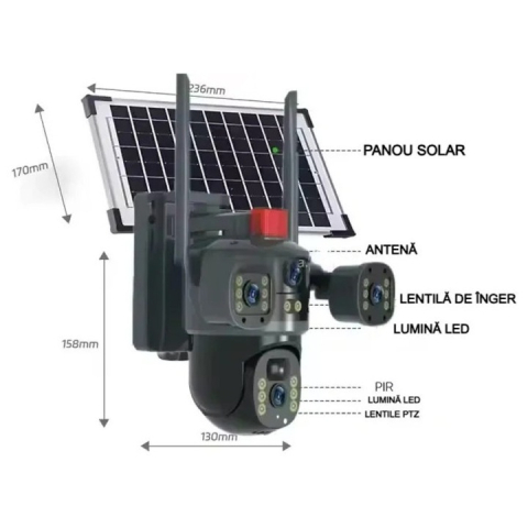 Cameră Supraveghere 2in1 cu Panou Solar, Conexiune SIM 4G, Vedere Tripla cu 2 Lentile, 6MP Ultra HD, Zoom 10X, Rotire Automată 355°/90°, Urmărire Inteligentă, Night Vision Color [7]