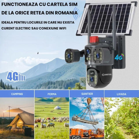 Cameră Supraveghere 2in1 cu Panou Solar, Conexiune SIM 4G, Vedere Tripla cu 2 Lentile, 6MP Ultra HD, Zoom 10X, Rotire Automată 355°/90°, Urmărire Inteligentă, Night Vision Color [3]