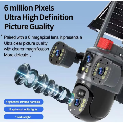 Cameră Supraveghere 2in1 cu Panou Solar, Conexiune SIM 4G, Vedere Tripla cu 2 Lentile, 6MP Ultra HD, Zoom 10X, Rotire Automată 355°/90°, Urmărire Inteligentă, Night Vision Color [1]