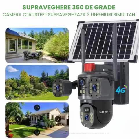 Cameră Supraveghere 2in1 cu Panou Solar, Conexiune SIM 4G, Vedere Tripla cu 2 Lentile, 6MP Ultra HD, Zoom 10X, Rotire Automată 355°/90°, Urmărire Inteligentă, Night Vision Color [8]