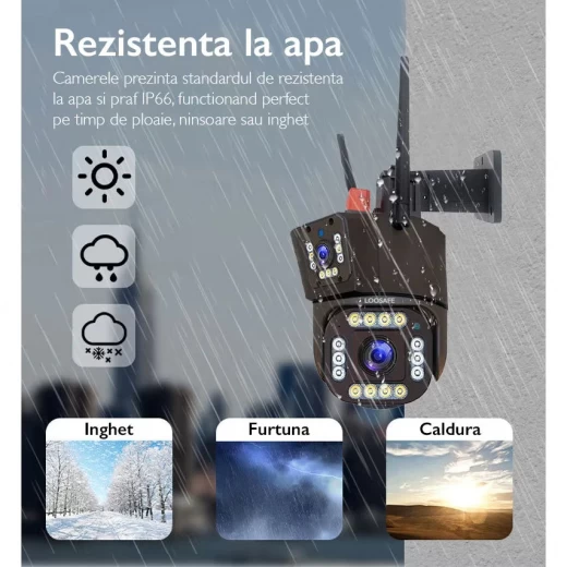 Camera supraveghere dubla, wireless, 2 lentile comunicare bidirectionala, cu aplicatie pentru Android, IOS si PC, gri/negru [8]