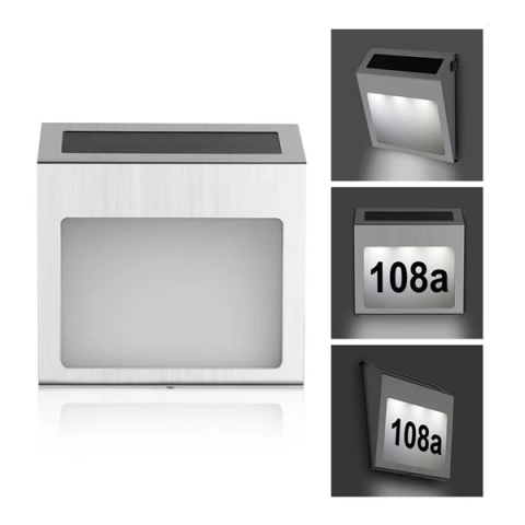 Lampa LED De Exterior cu Numar Casa, Inox, Incarcare Solara, Cu Baterie Reincarcabila Inclusa, Pornire Oprire Automata, 3 x Numere 0-9,1 x Litere Mici a-h, 19x18.5x5 cm [4]