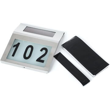 Lampa LED De Exterior cu Numar Casa, Inox, Incarcare Solara, Cu Baterie Reincarcabila Inclusa, Pornire Oprire Automata, 3 x Numere 0-9,1 x Litere Mici a-h, 19x18.5x5 cm [10]