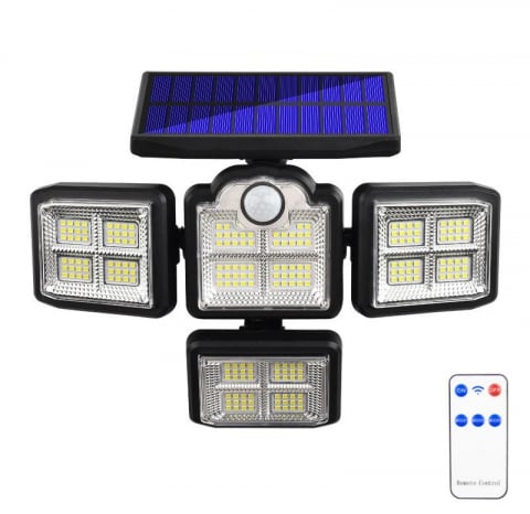 Lampi led si proiectoare solare - Lampa Solara de Exterior, 333 x cip-uri LED, Cu Senzor De Miscare, cu Brate Reglabile, Panou solar detasabil, Telecomanda, Rezistenta la Apa IP65, JF-JD-1727