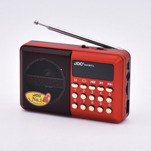 Radio cu ceas & portabile - Radio FM reincarcabil, USB, Micro SD, Aux, Rosu/Negru engross