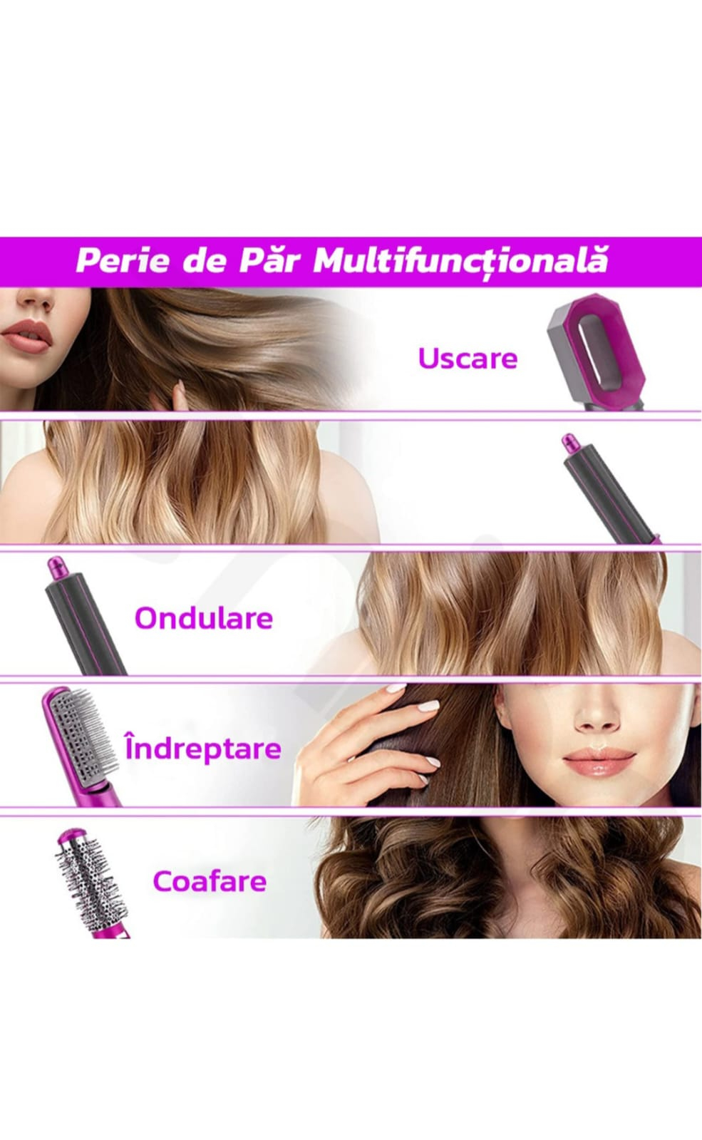 Perie de par si uscator, 5 in 1, Multifunctionala, creponare, ondulare, indreptare, ceramica, 210 C, 22 x 4.5 cm engross [3]