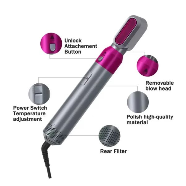 Perie de par si uscator, 5 in 1, Multifunctionala, creponare, ondulare, indreptare, ceramica, 210 C, 22 x 4.5 cm engross [6]