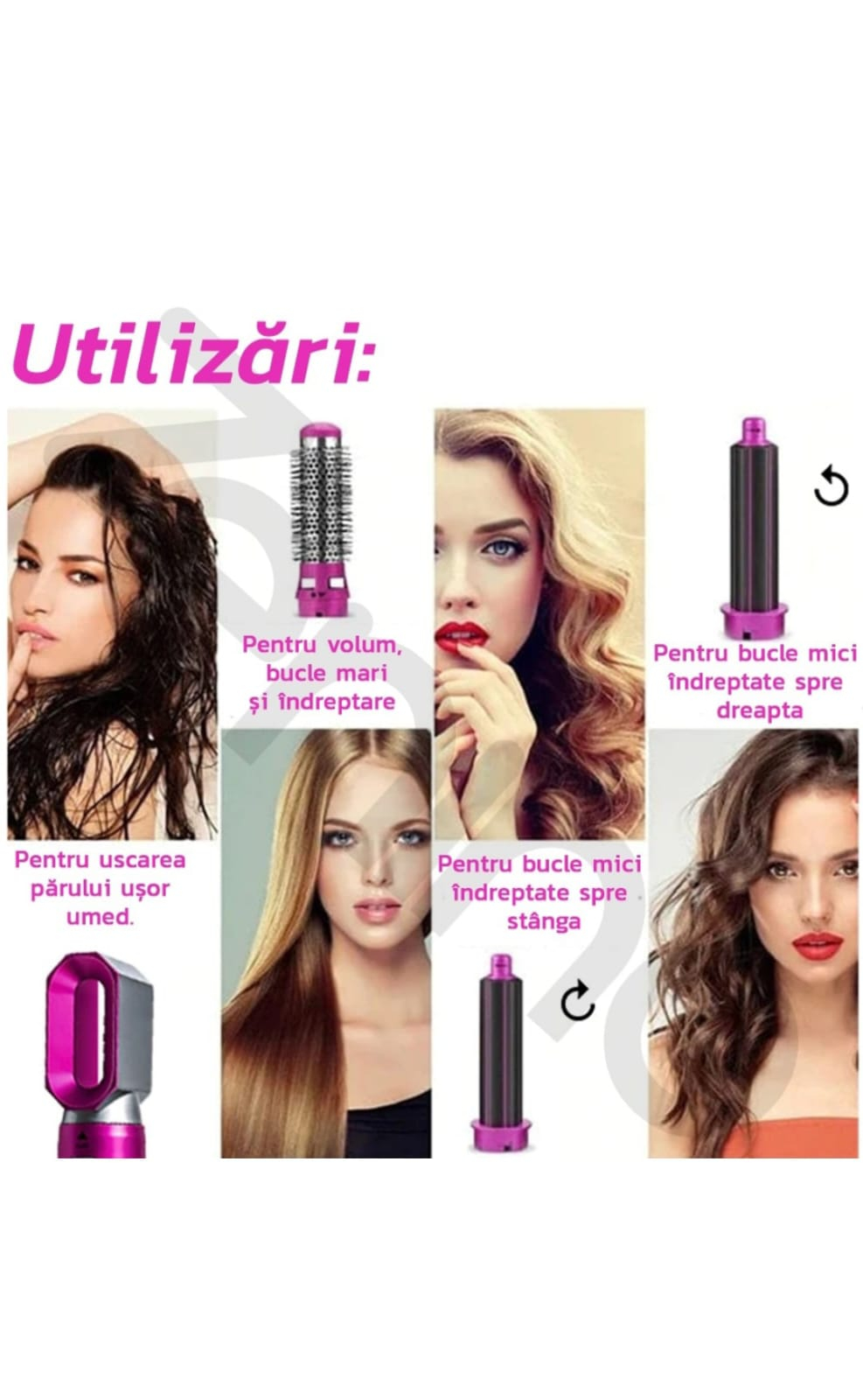 Perie de par si uscator, 5 in 1, Multifunctionala, creponare, ondulare, indreptare, ceramica, 210 C, 22 x 4.5 cm engross [2]