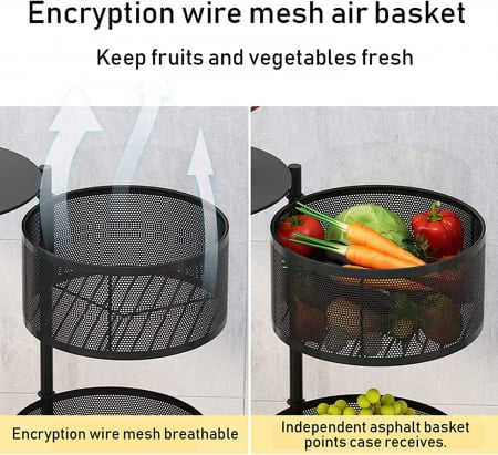 Raft Metalic Rotund Universal – 3 sau 4 Coșuri Perforate, Oțel Carbon, Mobil cu Roți și Design Rotativ [4]