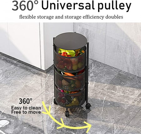 Raft Metalic Rotund Universal – 3 sau 4 Coșuri Perforate, Oțel Carbon, Mobil cu Roți și Design Rotativ [8]