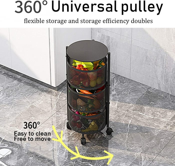 Raft Metalic Rotund Universal – 3 sau 4 Coșuri Perforate, Oțel Carbon, Mobil cu Roți și Design Rotativ [10]