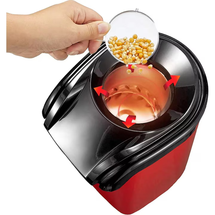 Aparat popcorn 1200W, preparare în 3 minute cu tehnologie aer cald, fără ulei, pahar de măsurare detașabil, roșu [2]
