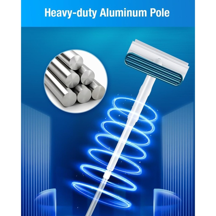 Curățător Geamuri cu Funcție de Pulverizare, Mâner Telescopic Reglabil, Racletă din Silicon, Braț Mobil 45°, Design Ergonomic pentru Curățare Eficientă, Culoare Gri [6]