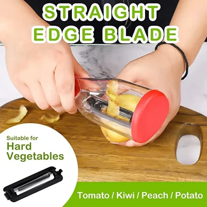 Curățător manual pentru legume și fructe cu recipient de colectare, accesoriu bucătărie, ergonomic, verde [3]