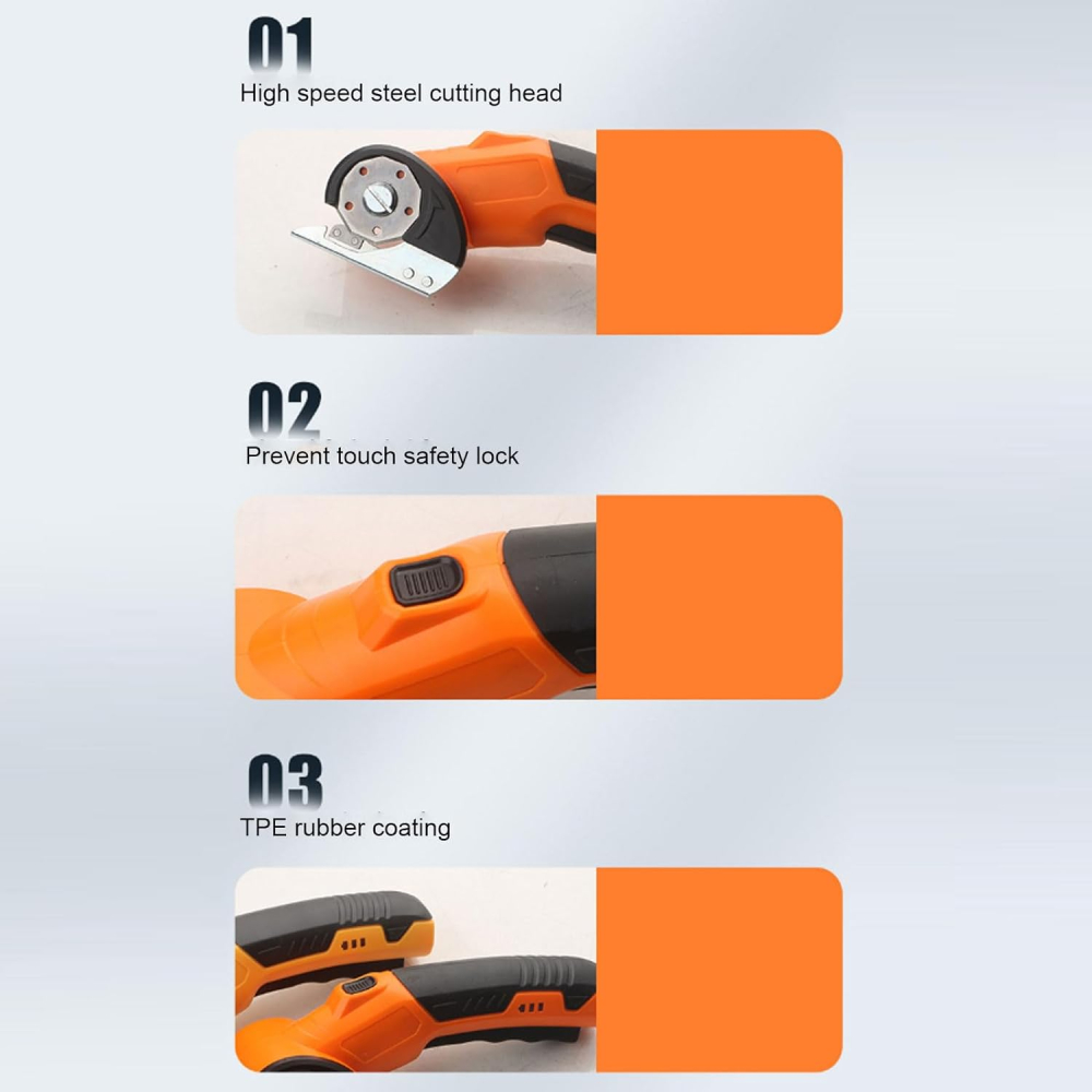 Foarfecă Electrică Reîncărcabilă fără Fir, Tăietor Rotativ de Precizie, pentru Țesături, Piele și Carton, Tăiere Rapidă și Eficientă, Design Compact Ergonomic, Culoare Portocaliu [4]