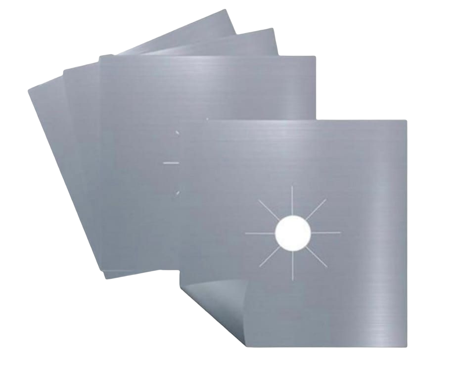 Set 4 Folii Teflon Reutilizabilă 27x27 cm pentru Aragaz sau Plită, Rezistentă Termic -60°C până la 260°C, Argintiu, Grosime 0.3 mm [3]