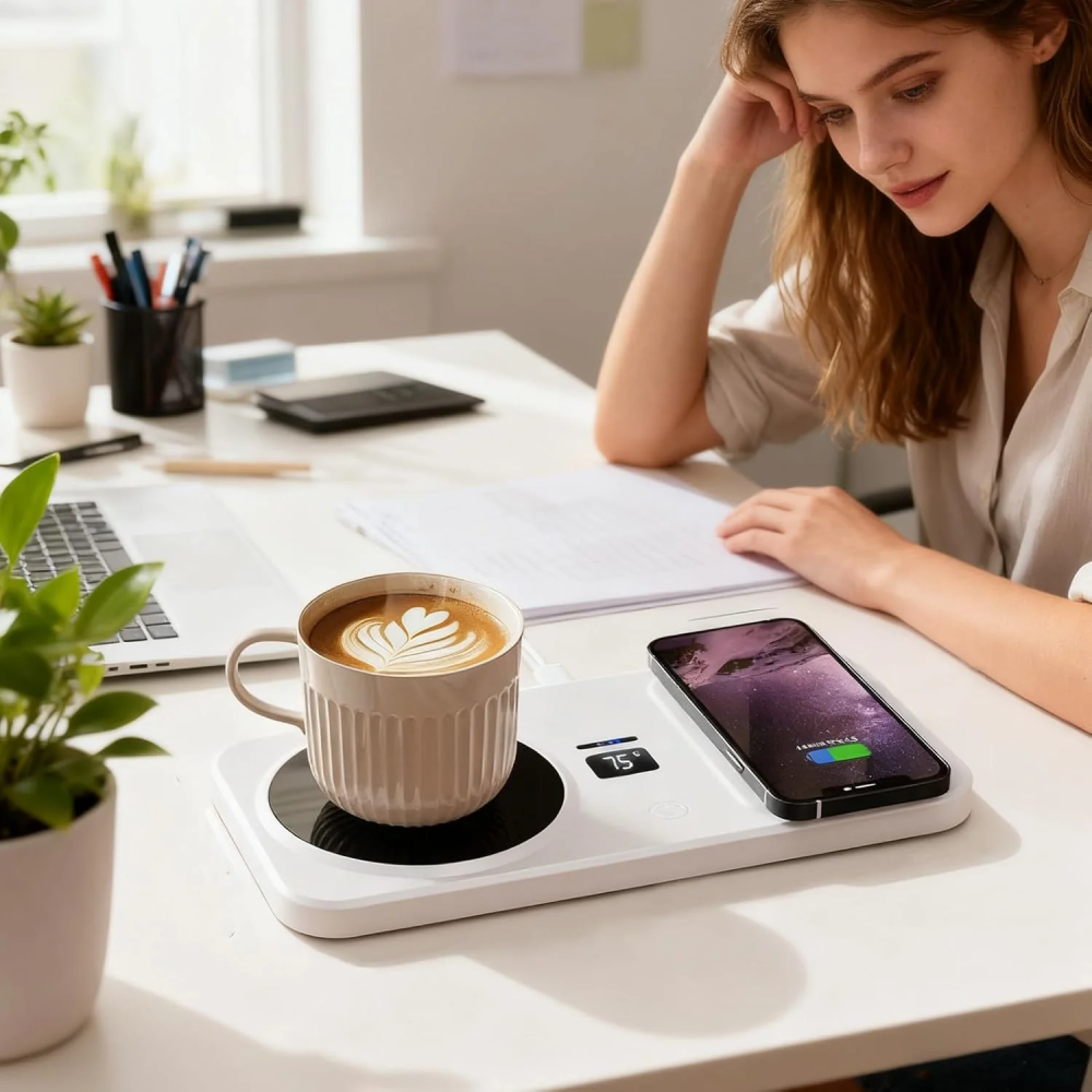 Încălzitor Electric pentru Cană cu Încărcare Wireless, Control Inteligent al Temperaturii, Suprafață Antiderapantă, Dimensiuni 21,9x11,5 cm, Design Compact Ideal pentru Birou sau Noptieră [2]
