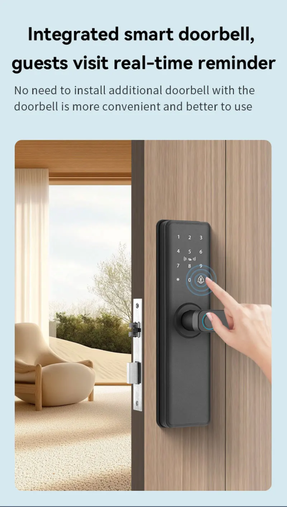Încuietoare Inteligentă WiFi pentru Ușă, Deblocare prin Amprentă Biometrică, Parolă și Card RFID, Control prin Aplicație cu Stocare Cloud, Compatibilă cu Uși din Lemn, Design Modern și Sigur [5]