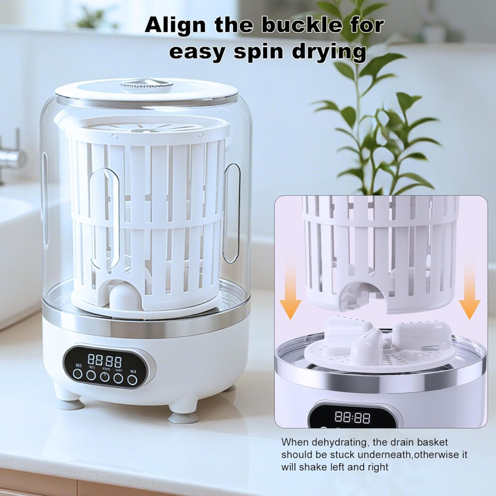 Mașină de spălat portabilă 3 în 1, baterie 3000 mAh, capacitate 3L, 3 moduri de spălare, coș de centrifugare inclus [4]