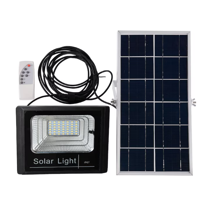 Proiector LED Solar 200W, 42 LED SMD, Panou Solar Inclus, Telecomandă cu Setare Timp și Intensitate, IP67, Exterior [4]