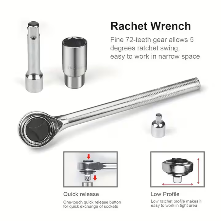 Set Chei cu Clichet 40 Bucăți, Oțel Carbon de Înaltă Calitate, Finisaj Argintiu Rezistent și Durabil, Mecanism Precise pentru Lucrări Diverse, Ușor de Transportat și Depozitat [3]