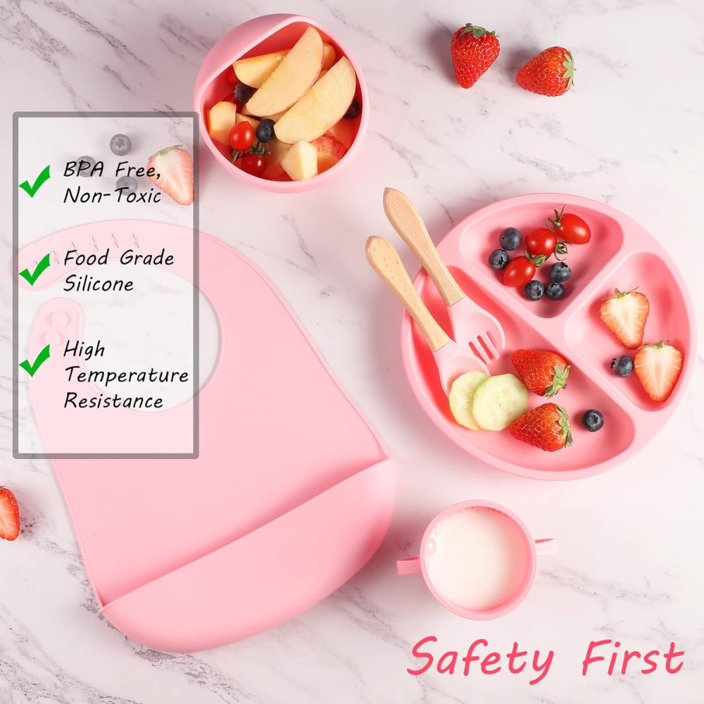 Set Hrănire Bebe 8 Piese, Silicon BPA Free, Antialergenic, cu Ventuze Antialunecare, Ideal Diversificare [6]