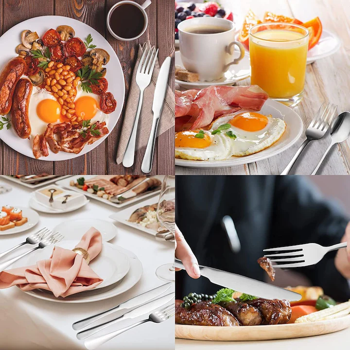 Set Tacâmuri 24 Piese din Inox, Cuțite, Linguri, Furculițe și Lingurițe, Design Elegant cu Finisaj Lucios, Rezistente și Ușor de Întreținut, Culoare Argintiu [3]