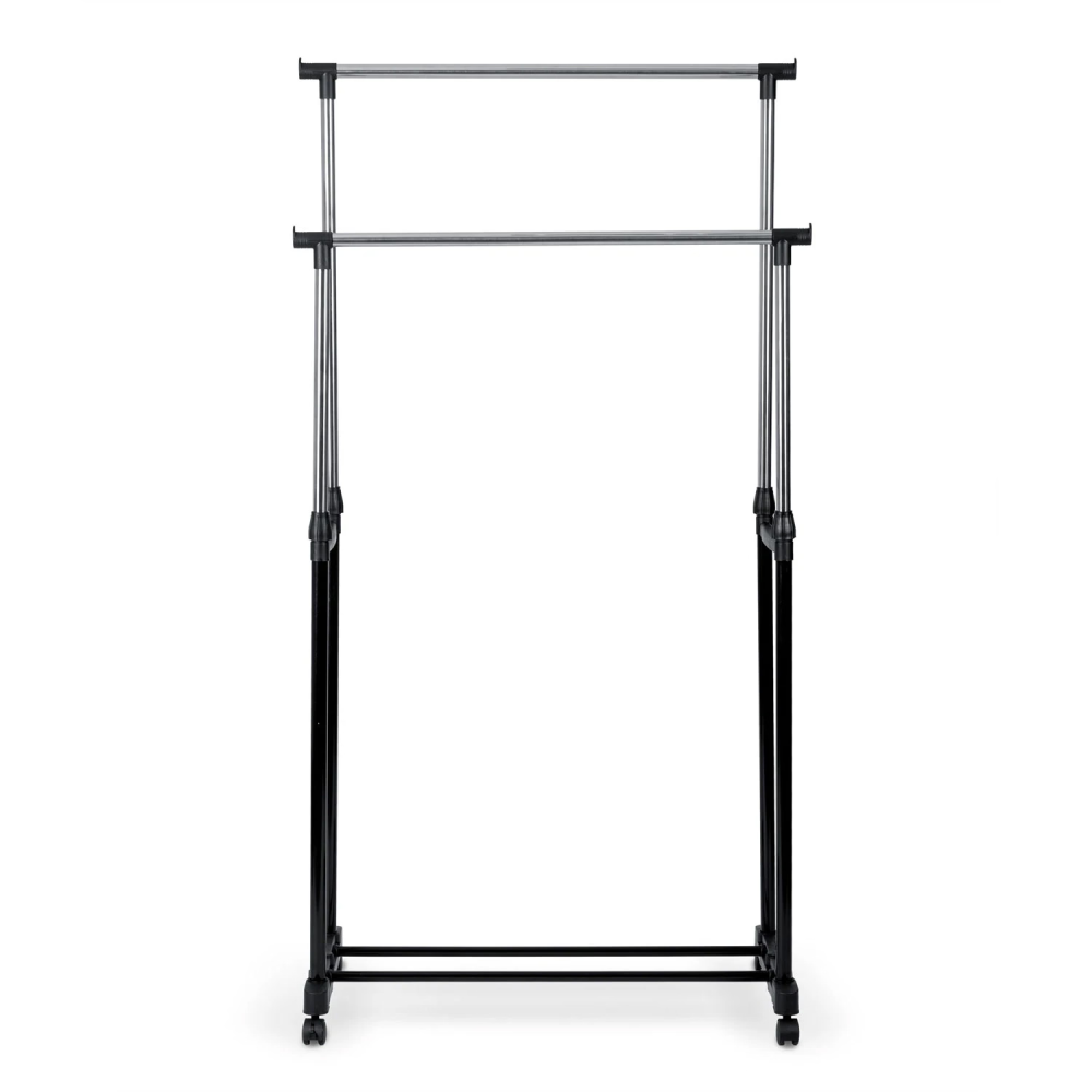 Suport Mobil pentru Haine cu Roți, Înălțime Reglabilă, Spațiu pentru Încălțăminte, Dimensiuni 154x43x78 cm, Structură Ușoară și Stabilă, Design Modern Negru/Argintiu [4]