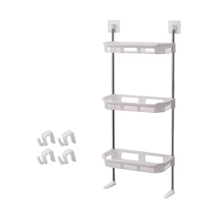 Suport Toaletă și Organizator de Baie, 40x30x5 cm, Plastic Rezistent la Apă, Set cu 4 Cârlige Detașabile, Instalare Fără Unelte, Design Practic Alb [2]