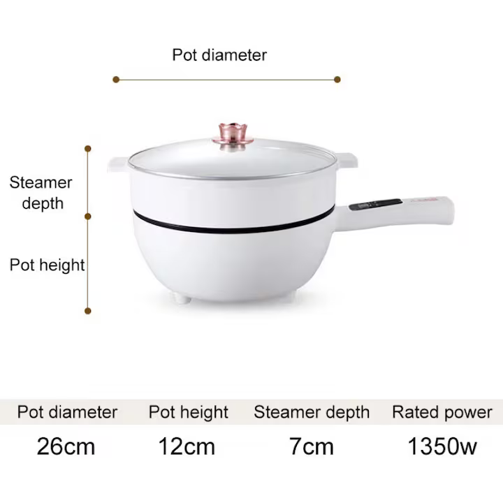 Tigaie Electrică Inteligentă 3L, Diametru 26 cm, Multifuncțională cu Panou de Control, Funcții de Prăjire, Fierbere, Aburire și Menținere a Căldurii, Design Practic pentru Gătire Rapidă [4]