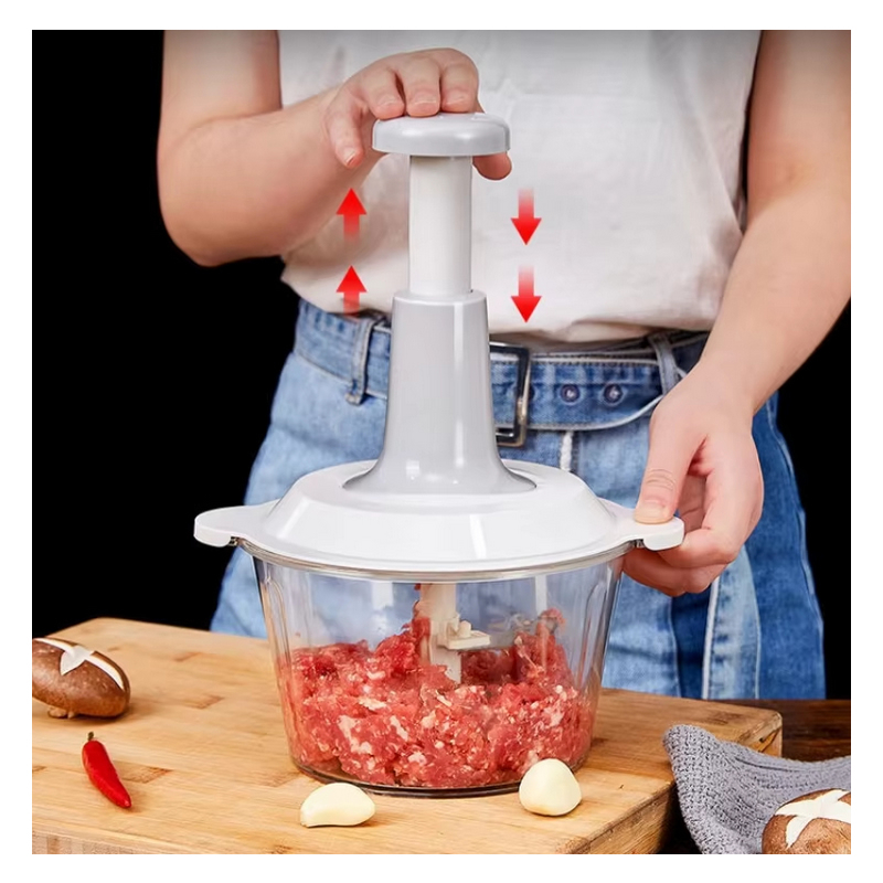 Tocător Manual pentru Legume și Fructe, Capacitate 1,5L, 3 Lame din Inox, Sistem Operare Push, Versatil pentru Salate, Pesto și Hummus, Design Compact Culoare Alb [8]