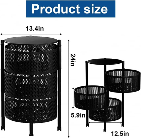 Raft Metalic Rotund Universal – 3 sau 4 Coșuri Perforate, Oțel Carbon, Mobil cu Roți și Design Rotativ [1]